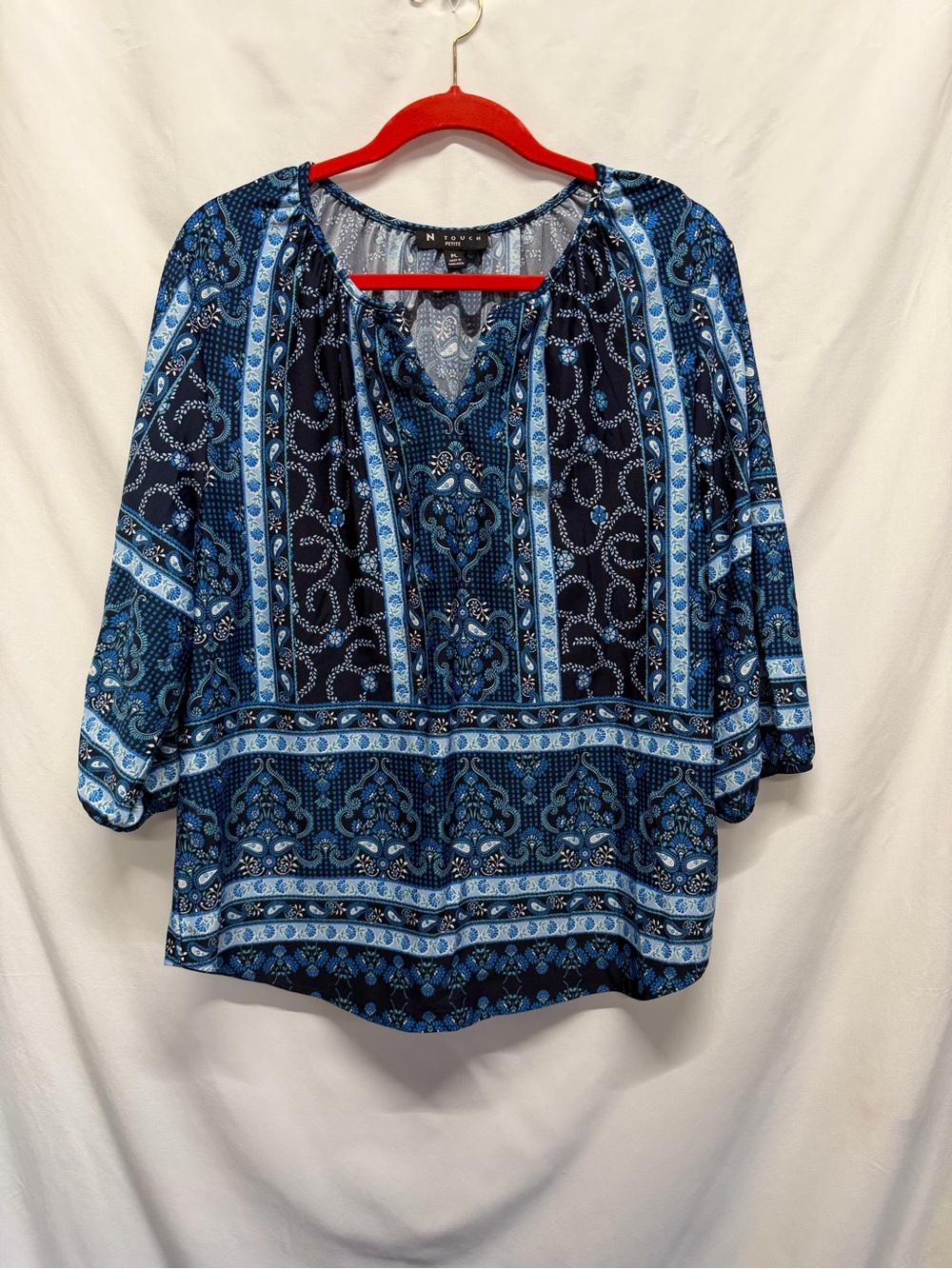 N Touch Blue and Black Patterned Blouse PL